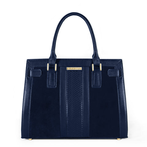 Celina Snake-Embossed Suede and Leather Belted Satchel