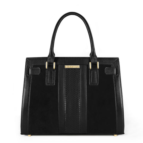 Celina Snake-Embossed Suede and Leather Belted Satchel