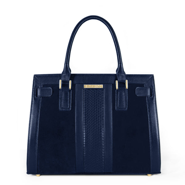 WS Celina Snake-Embossed Suede and Leather Belted Satchel