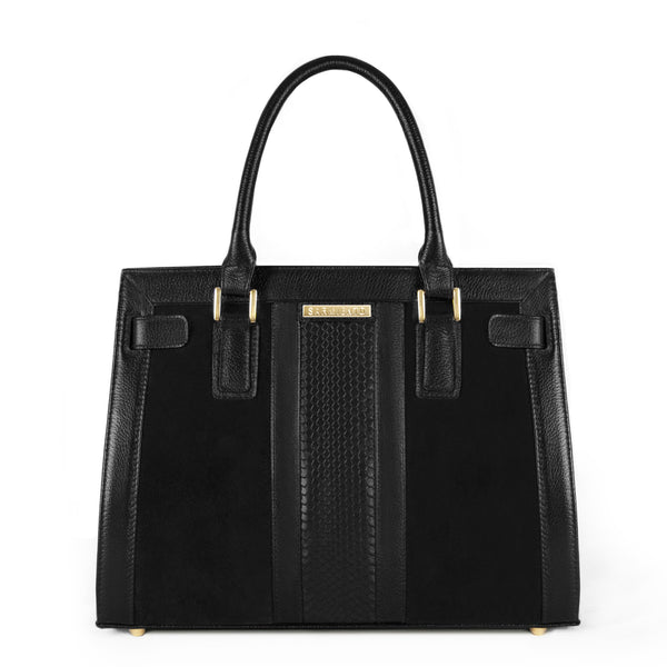 WS Celina Snake-Embossed Suede and Leather Belted Satchel