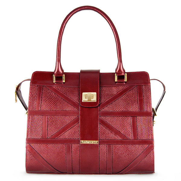 Rebekah Metallic Snake-Embossed Applique Leather Satchel