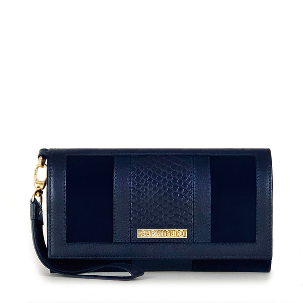 WS Celina Snake-Embossed Suede and Leather Tri-Fold Wristlet