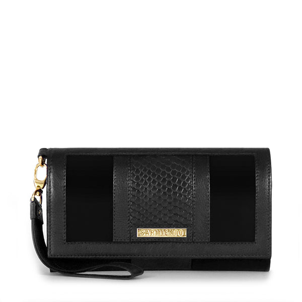 Celina Snake-Embossed Suede and Leather Tri-Fold Wristlet